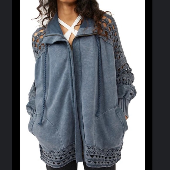 NWT FREE PEOPLE dune big oversized jacket in overboard blue size L-XXL - Picture 3 of 16